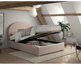 Rózsaszín kárpitozott ágyneműtartós franciaágy ágyráccsal 140x200 cm Moon – Vipack