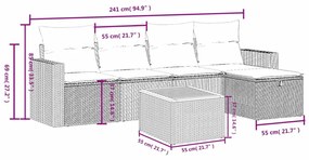 6 részes fekete polyrattan kerti ülőgarnitúra párnákkal