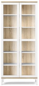 Fehér-natúr színű tálalószekrény tölgyfa dekorral 89x203x36 cm Roomers – Tvilum