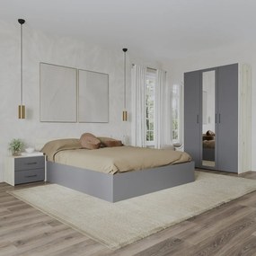 Malmo V3 hálószoba szett 140 x 200 cm-es ággyal, Fehér tölgy / Antracit