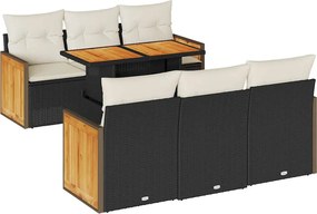 vidaXL 7 részes fekete polyrattan akácfa kerti ülőgarnitúra párnával