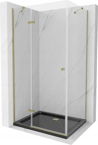 Mexen Roma, zuhanykabin egyszárnyú ajtóval 100 (ajtó) x 80 (fali) cm, 6mm átlátszó üveg, arany profil, vékony zuhanytálca 5 cm fekete, 854-100-080-50…
