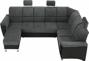 Ülőgarnitúra, műbőr fekete/szövet sötétszürke, jobbos, SANTIAGO U