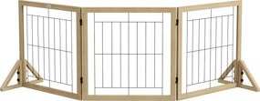 PawHut Fa Kutyabidovár 210x70 cm Pet Gate Összecsukható 3 Panel Bi-Irányú Hajlítással és Háromszög Támogatólábakkal Ajtóhoz, Folyosóra, Lépcsőházhoz T