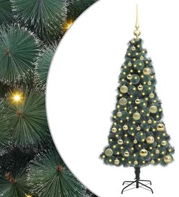 Műfenyő világítással és díszekkel 150 LED-del Zöld 120 cm PET