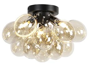 Design mennyezeti lámpa fekete borostyánüveggel 3-lámpás - Uvas