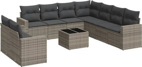 vidaXL 10 részes szürke polyrattan kerti ülőgarnitúra párnákkal