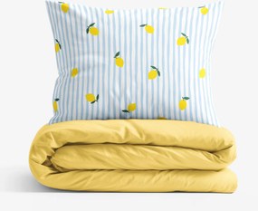 Goldea pamut ágyneműhuzat duo - friss citromok csíkokkal, sárga hátoldal 240 x 220 és 2db 70 x 90 cm