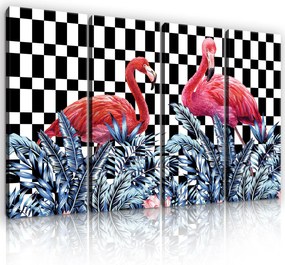Vászonkép 120x80 Flamingók trópusok egzotikus levelek dzsungel rózsaszín modern