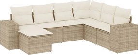 vidaXL 7 részes bézs polyrattan kerti ülőgarnitúra párnákkal