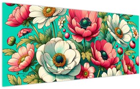 Kép - Virágok kék háttéren (120x50 cm)