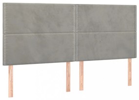 világosszürke bársony rugós és LED-es ágy matraccal 200x200 cm