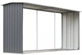 szürke horganyzott acél kerti tűzifatároló 330 x 92 x 153 cm