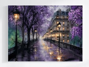Canvas Vászonkép Párizs Este Lila Virágzó Fák 80x60