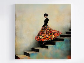 Canvas Vászonkép Nő Virágos Ruhában Lépcső Vintage Art 40x40