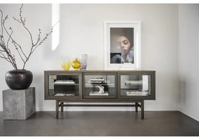 Barna tálalószekrény tolóajtóval, tölgyfa dekorral 170x75 cm Hazelton – Rowico