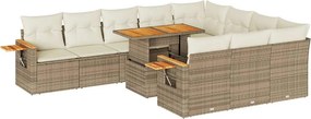vidaXL 11 részes bézs polyrattan akácfa kerti ülőgarnitúra párnákkal