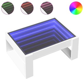 Fehér végtelen hatású LED-es dohányzóasztal 70 x 53 x 30 cm