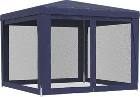 Kék HDPE rendezvénysátor 4 hálós oldalfallal 3x3 m