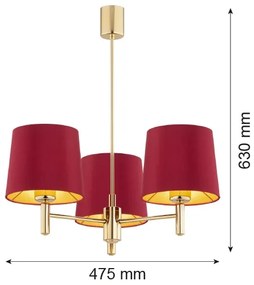 Argon 6266 - Csillár rúdon PONTE PLUS 3xE27/15W/230V piros
