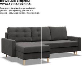 Etna sarokkanapé, 1 ágyneműtartóval, szövet anyag, univerzális oldal, hab töltet, szürke