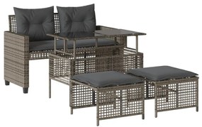 4 részes szürke polyrattan üveg kerti ülőgarnitúra párnákkal