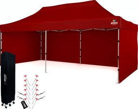 Párty sátor 3x6m Keresztvázas (3 fal) - Acél szerkezet és ponyva 330g/m² - plusz 3 oldalfal - Piros