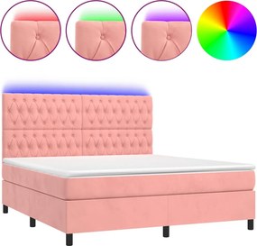 vidaXL rózsaszín bársony rugós és LED-es ágy matraccal 180x200 cm