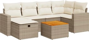 vidaXL 7 részes bézs polyrattan kerti ülőgarnitúra párnákkal