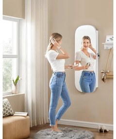 SONGMICS LED-es tükör ékszertárolóval 10×42×108 cm, fehér