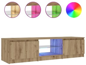 kézműves tölgy szerelt fa TV-szekrény LED-ekkel 140x40x35,5 cm