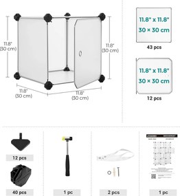 12 rekeszes műanyag, polcegység ruhákhoz, fehér