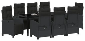 9 részes Kerti Étkezőszett Fekete Poly Rattan