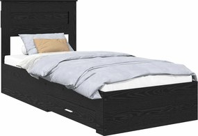 vidaXL Ágykeret fejtámlával fiókkal Fekete tölgy 100 x 200 cm Faanyag