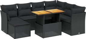 vidaXL 8 részes fekete polyrattan kerti ülőgarnitúra párnákkal
