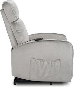 FOTEL COLTON Szary Welurowy z Funkcją Wstawania