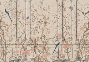 Flizelin tapéta Divatos 3D fali ragasztó Madarak és virágok 208x146 Ragasztó