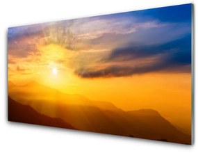 Üvegkép Mountain Sun felhők táj 120x60cm 2 fogas