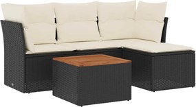 vidaXL 5 részes fekete polyrattan kerti kanapészett párnákkal