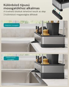SINK mosogató rendszerező csepegtetővel, ezüst/fekete SongmicsHome