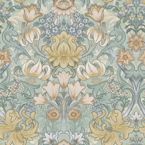 Holden Decor Tales of the Manor Fleurmont bézs-kék damaszt mintás vlies tapéta – 91904