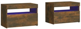 2 db füstös tölgy színű éjjeliszekrény LED-ekkel 60x35x40 cm