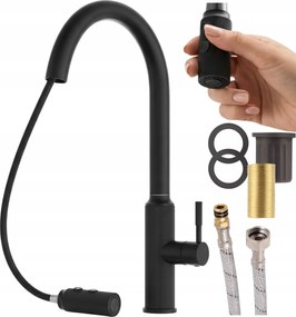 Konyhai csaptelep kihúzható kifolyócső csaptelep fekete Luna álló mosogató