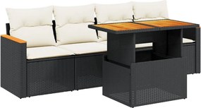 vidaXL 5 részes fekete polyrattan kerti kanapészett párnákkal