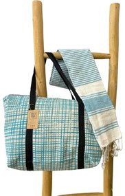 Stílusos strandtáska készlet + törölközők HAMAM 75 x 150 cm, türkiz