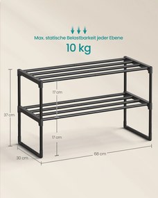 SONGMICS kétszintes fém cipőpolc, 68 cm, egymásba rakható, fekete