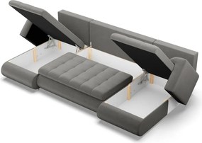 Tokio U alakú sarokkanapé, 3 ágyneműtartóval, bársony, univerzális oldal, világosszürke