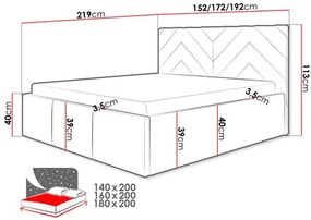 Franciaágy 180 cm Mengalora (bézs) (ágyráccsal) (tárolóhellyel). 1104385