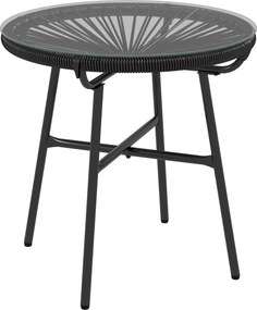 Outsunny Rattan Téglalap Asztal, Bistro Asztal, Üveg Asztallapú Kávézó Asztal, Kör Minta Kerti Asztal, Teraszhoz, Erkélyhez, Fekete, 50 x 50 x 50 cm |