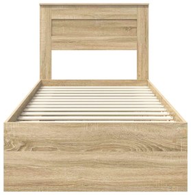 vidaXL Ágykeret matracmal Sonoma tölgy 90 x 200 cm Tömör fenyőfa